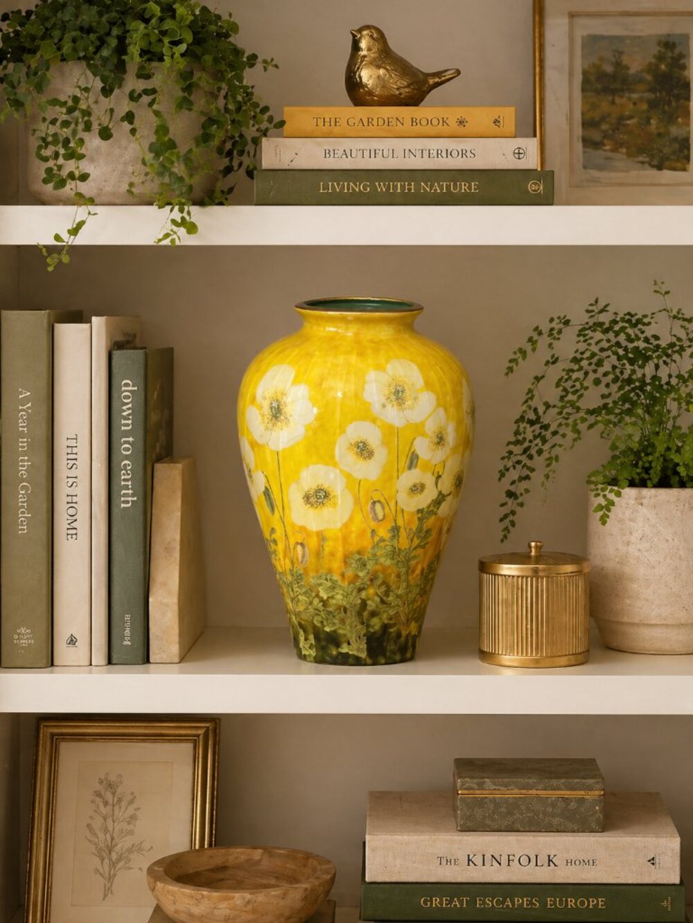 unlit Floral Vase Bookshelf Decor